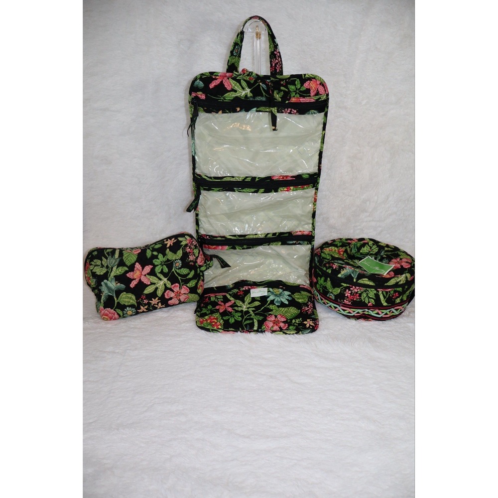 Vera Bradley 3-Pc Botanica Cosmetic Bag Cases Travel Organizer